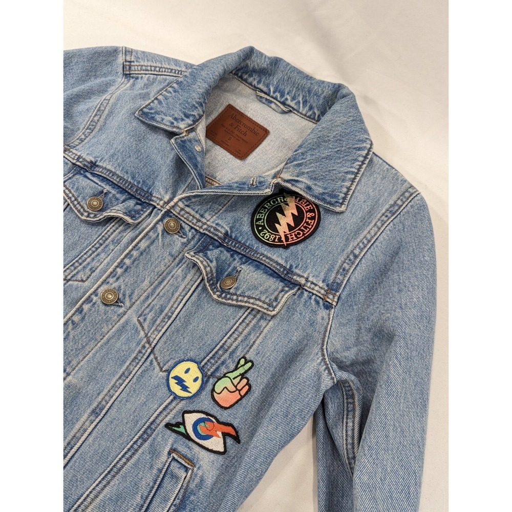 Vtg Abercrombie Fitch Denim Jean Jacket Men S Blue Lightnight Patches Embroidery